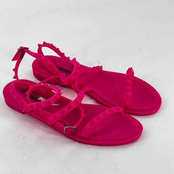 Steve Madden Transport Gladiator Sandals 7 Pink NWOT Stud Pink Jelly Flat Glam - Picture 4 of 7